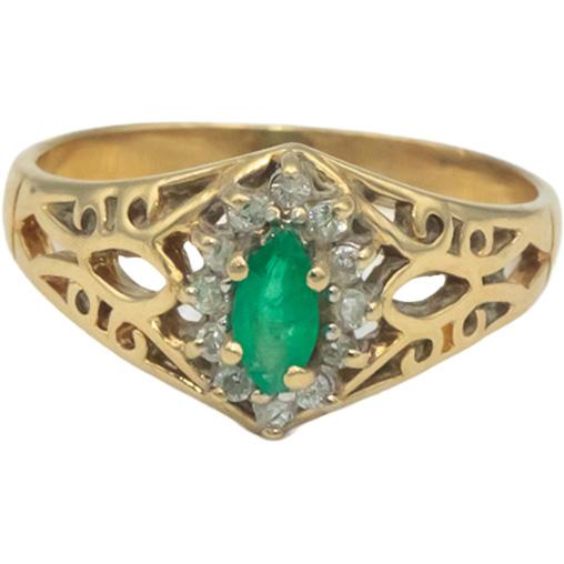 14k Yellow Gold 0.30CT Diamond and Emerald Ring Size 7