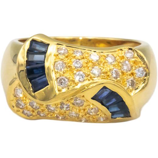 18k Yellow Gold 1.55CT Diamond and Sapphire Cluster Band Ring Size 7.5
