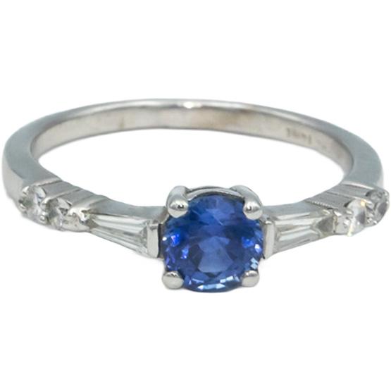 14k White Gold 0.83CT Diamond and Vibrant Medium Blue Sapphire Ring Size 5.75