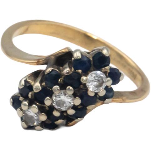 14k Yellow Gold 0.45CT Diamond and Sapphire Flower Ring Size 4.75
