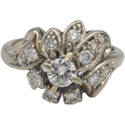 Vintage Antique 14k White Gold 0.75CT Diamond Ring w/ 0.35CT Center Size 6