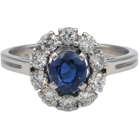 GIA Certified Platinum 1.25CT Diamond and NO HEAT Sapphire Halo Ring Size 5.25