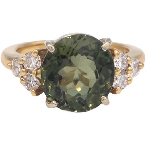 14k Yellow Gold 5.54CT VS Diamond and Green Tourmaline Cocktail Ring Size 6