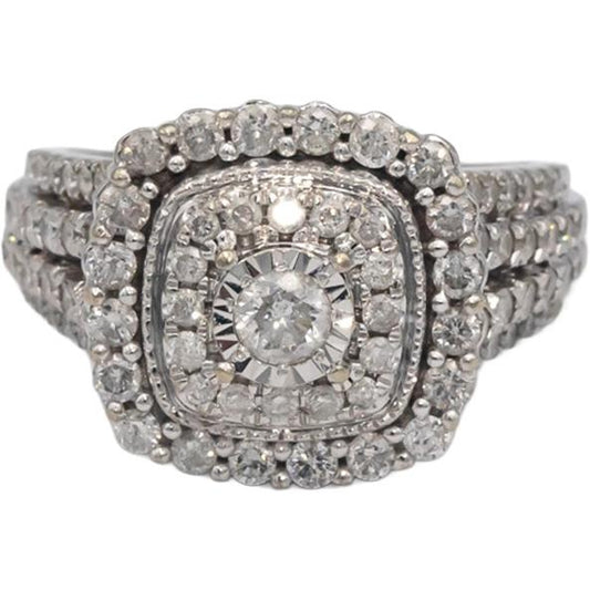 10k White Gold 1.50CT Diamond Cluster Cocktail Ring Size 6.75