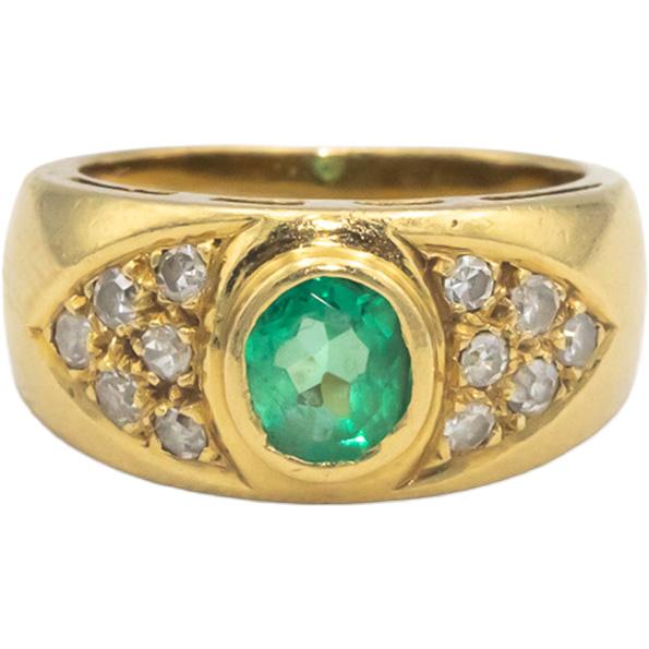 Vintage 18k Yellow Gold 0.60CT Diamond and Emerald Pinky Ring Size 4
