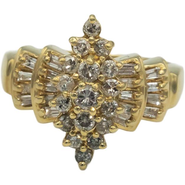 14k Yellow Gold Jewelry 0.50CT Round and Baguette Diamond Cocktail Ring Size 7