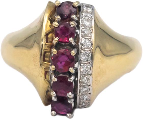 14k Yellow Gold 1.0CT Diamond and Ruby Cocktail Ring Size 7