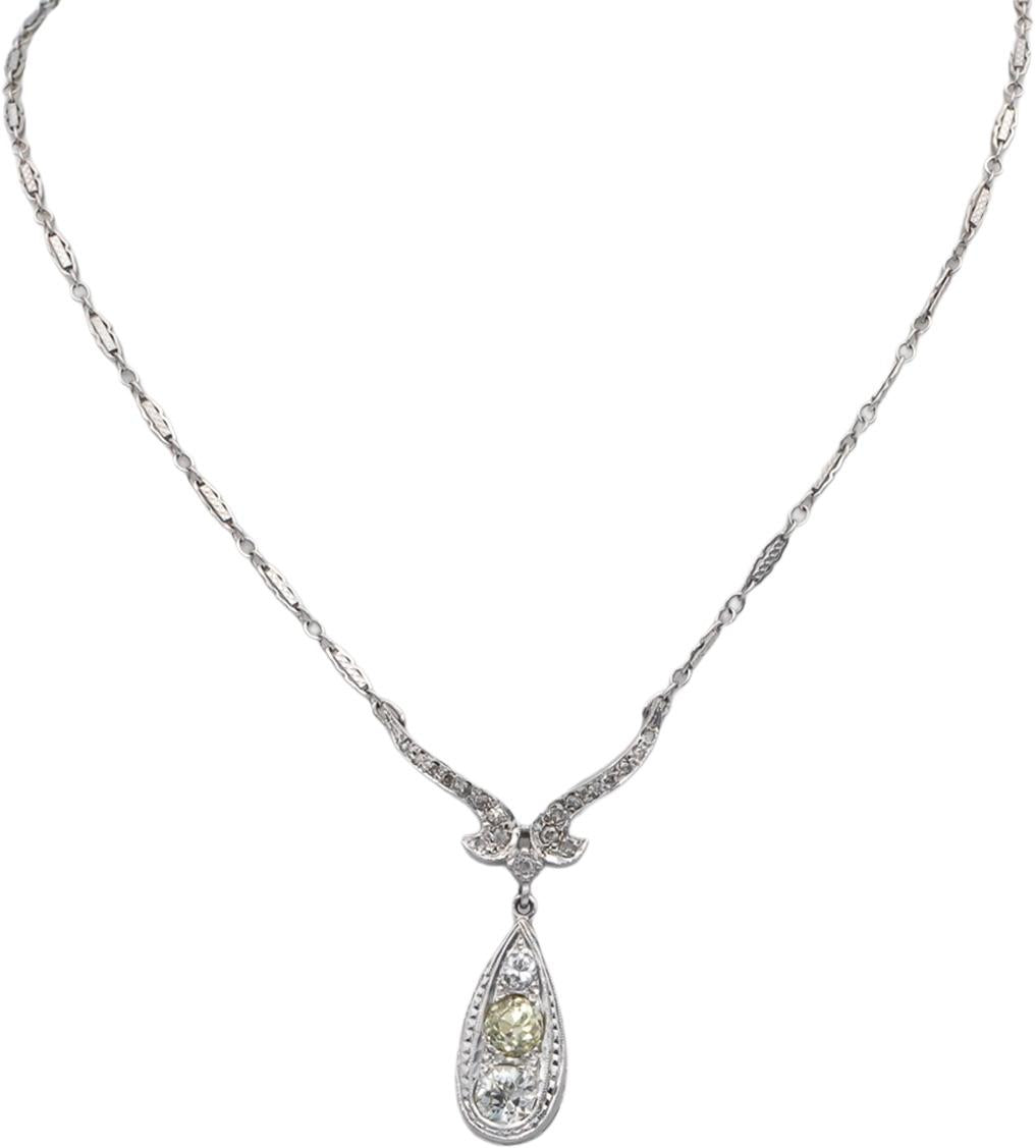 14k White Gold Diamond Vintage Antique Necklace 1.50CT w/ 0.75CT Old Euro Center