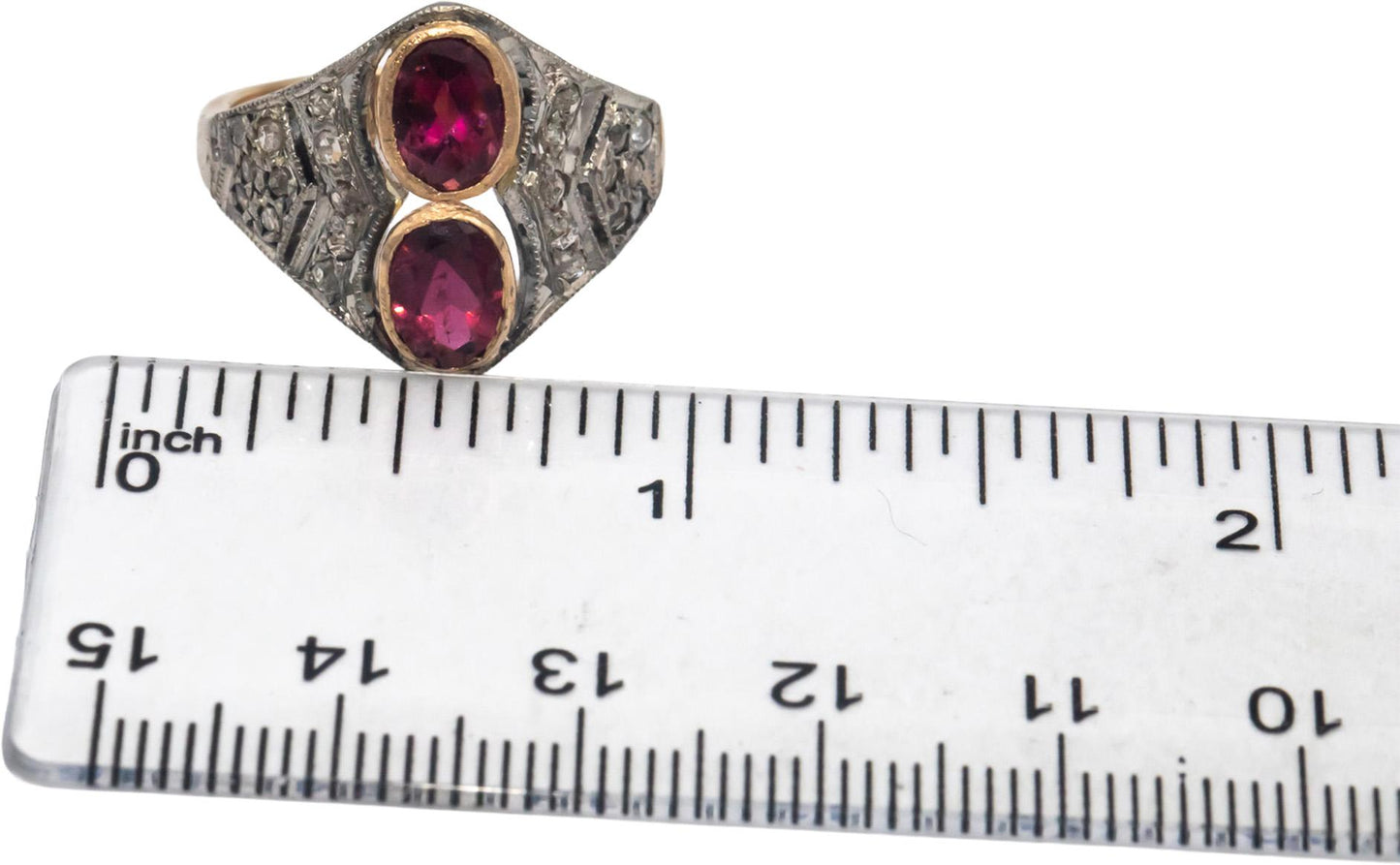 Vintage Antique 10k Gold & Silver 0.20CT Diamond and Tourmaline Ring Size 7.25