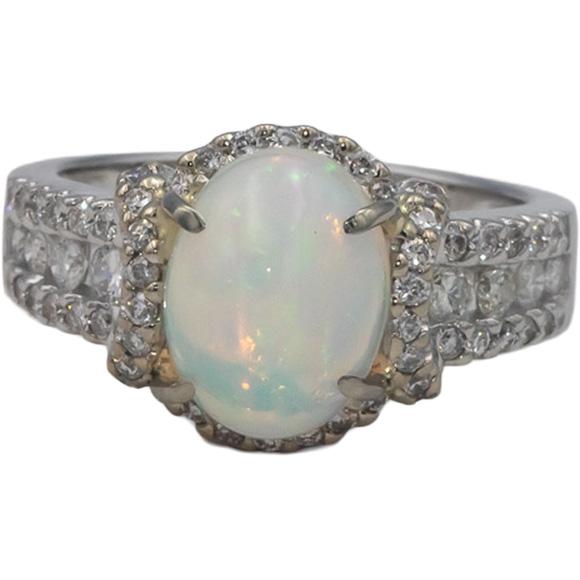 M. CHRISTOFF 14k White Gold 2.93CT Diamond and Opal Ring Size 6.25