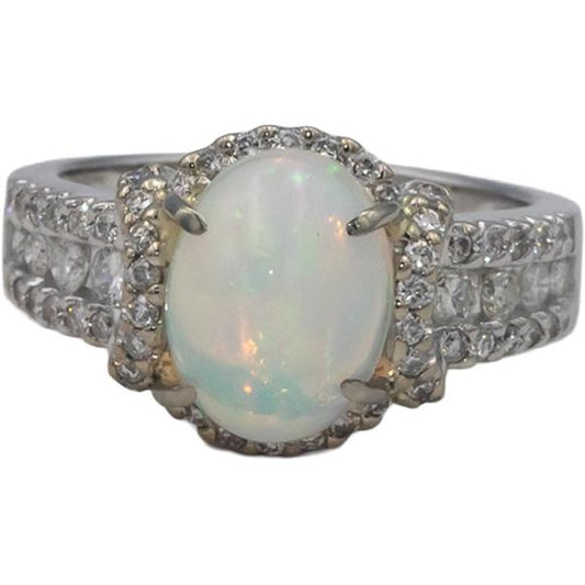 M. CHRISTOFF 14k White Gold 2.93CT Diamond and Opal Ring Size 6.25