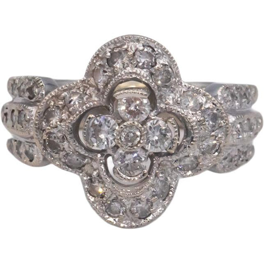14k White Gold 0.50CT Round Cut Diamond Clover Ring Size 4.75