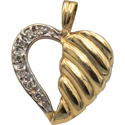 14k Yellow Gold 0.08CT Round Cut Diamond Floral Leaf Heart Pendant
