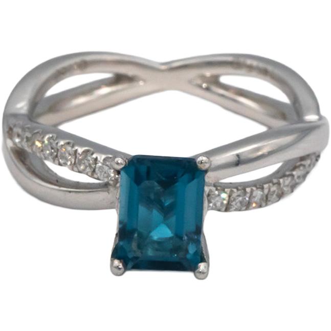 14k White Gold Jewelry 1.43CT Diamond and Topaz Ring Size 6