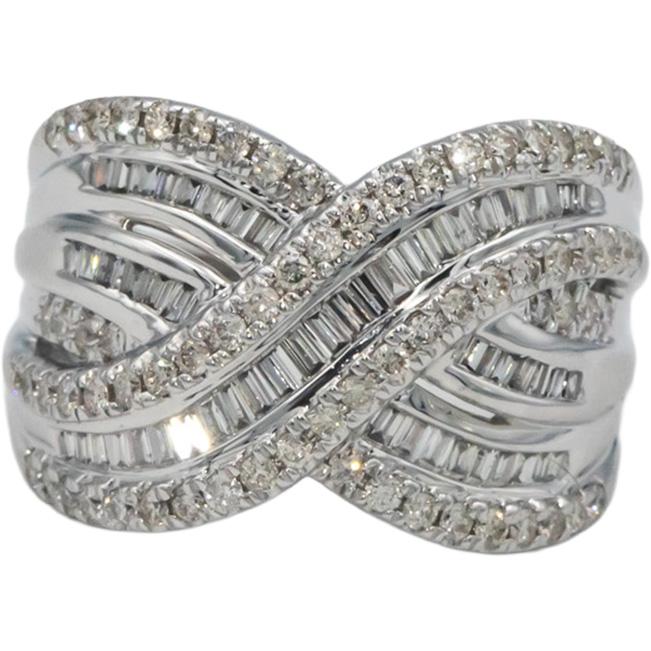 10k White Gold 1.0CT Round and Baguette Cut Diamond Crossover Ring Size 7.25