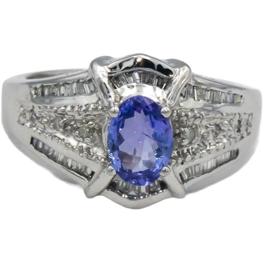14k White Gold 0.75CT Diamond and Tanzanite Cocktail Ring Size 6.25