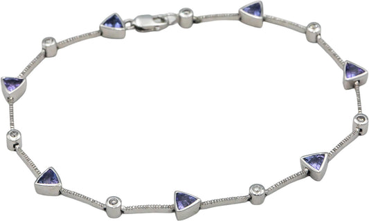 14k White Gold 2.12CT Round Cut Diamond Trillion Cut Tanzanite Bracelet
