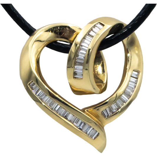 14k Yellow Gold 1.0CT VS Baguette Cut Diamond Heart Slide Pendant Necklace