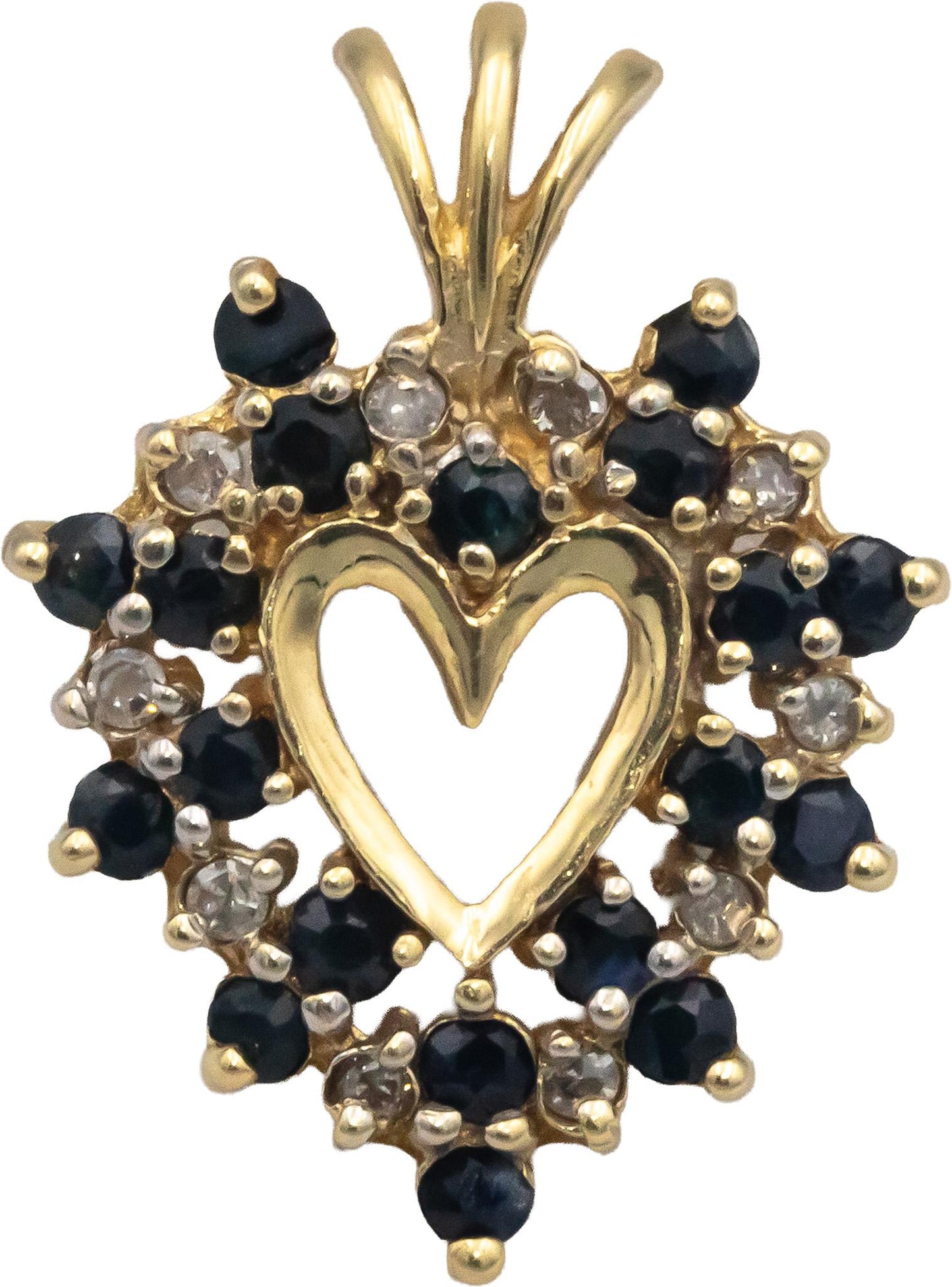 14k Yellow Gold 0.75CT Diamond and Sapphire Cluster Heart Pendant