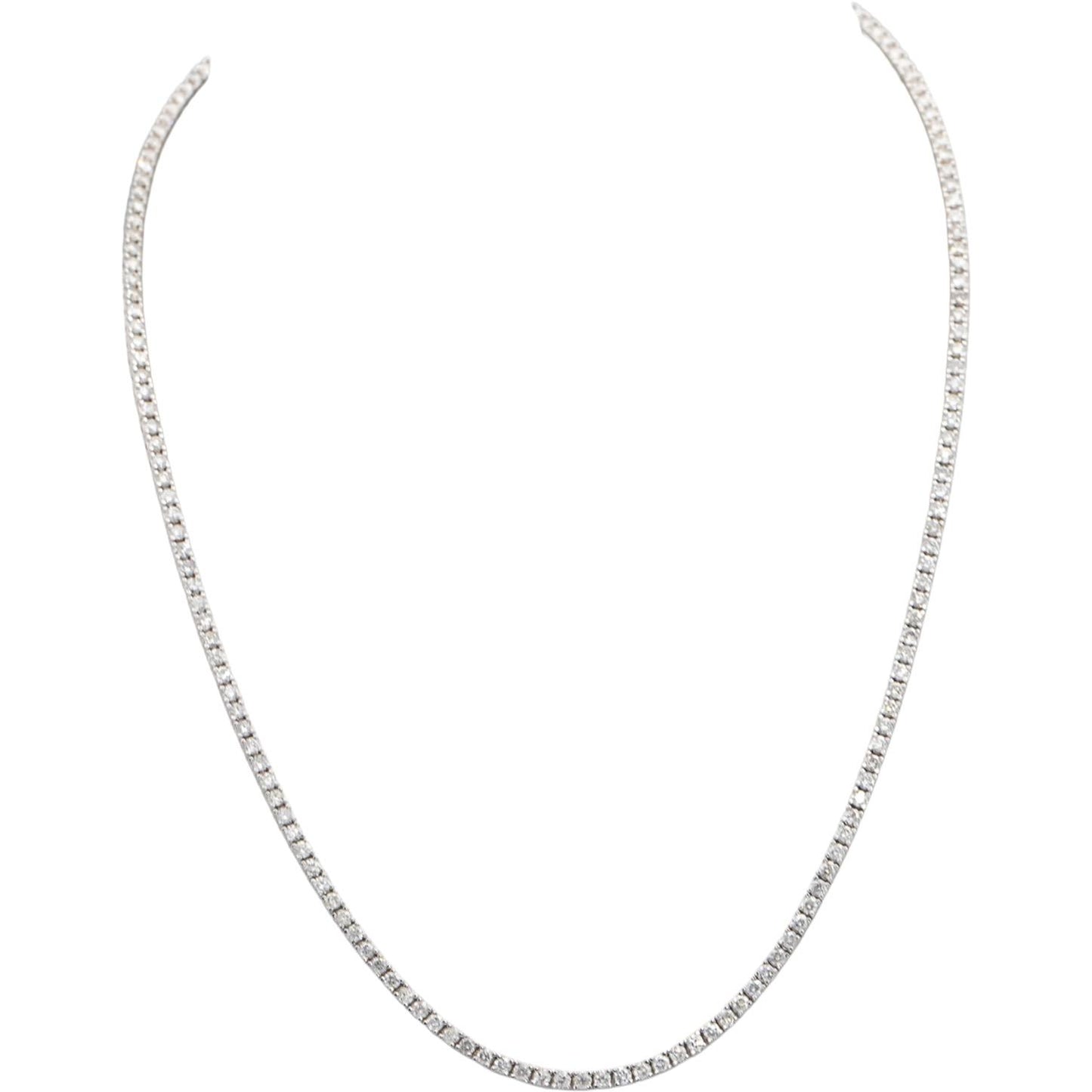 18k White Gold Round Cut Diamond Tennis Necklace 16.25" Long 5.02CT