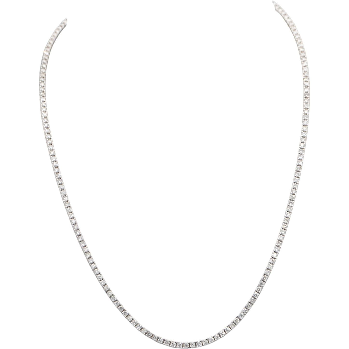 18k White Gold Round Cut Diamond Tennis Necklace 16.25" Long 5.02CT