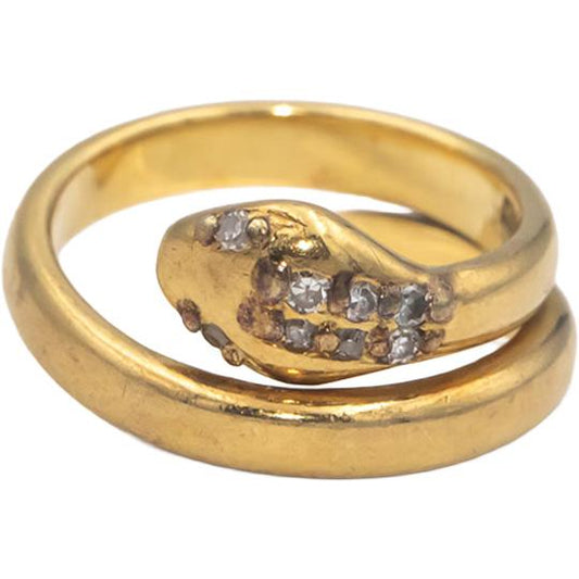 18k Yellow Gold 0.05CT Round Cut Diamond Snake Ring Size 2.5