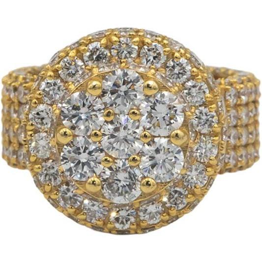 14k Yellow Gold Lab Grown Round Diamond Pave Cluster Ring 8.0CT Size 8.5