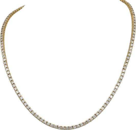14k Yellow Gold Round Cut Diamond Tennis Necklace 16" Long 10.35CT