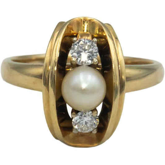 14k Yellow Gold 0.30CT VS Round Cut Diamond and 5.2mm Pearl Ring Size 7.75