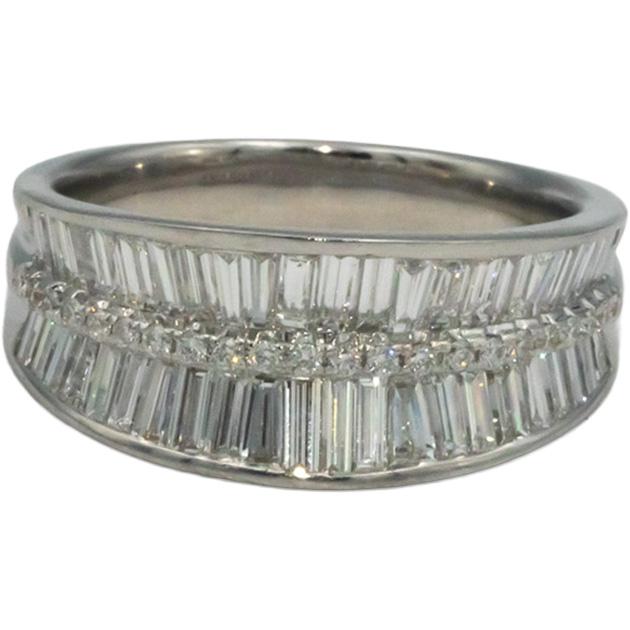18k White Gold Jewelry 2.0CT VS Baguette & Round Cut Diamond Band Ring Size 7