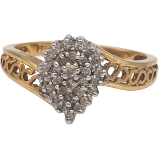 14k White and Yellow Gold 0.20CT Round Cut Diamond Cluster Ring Size 8