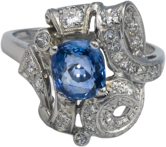 Vintage Antique Platinum Diamond and Sapphire Cocktail Ring 2.35CT Size 9