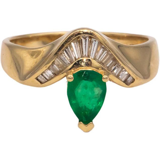 14k Yellow Gold 1.0CT VS Diamond and Emerald Ring Size 7.75