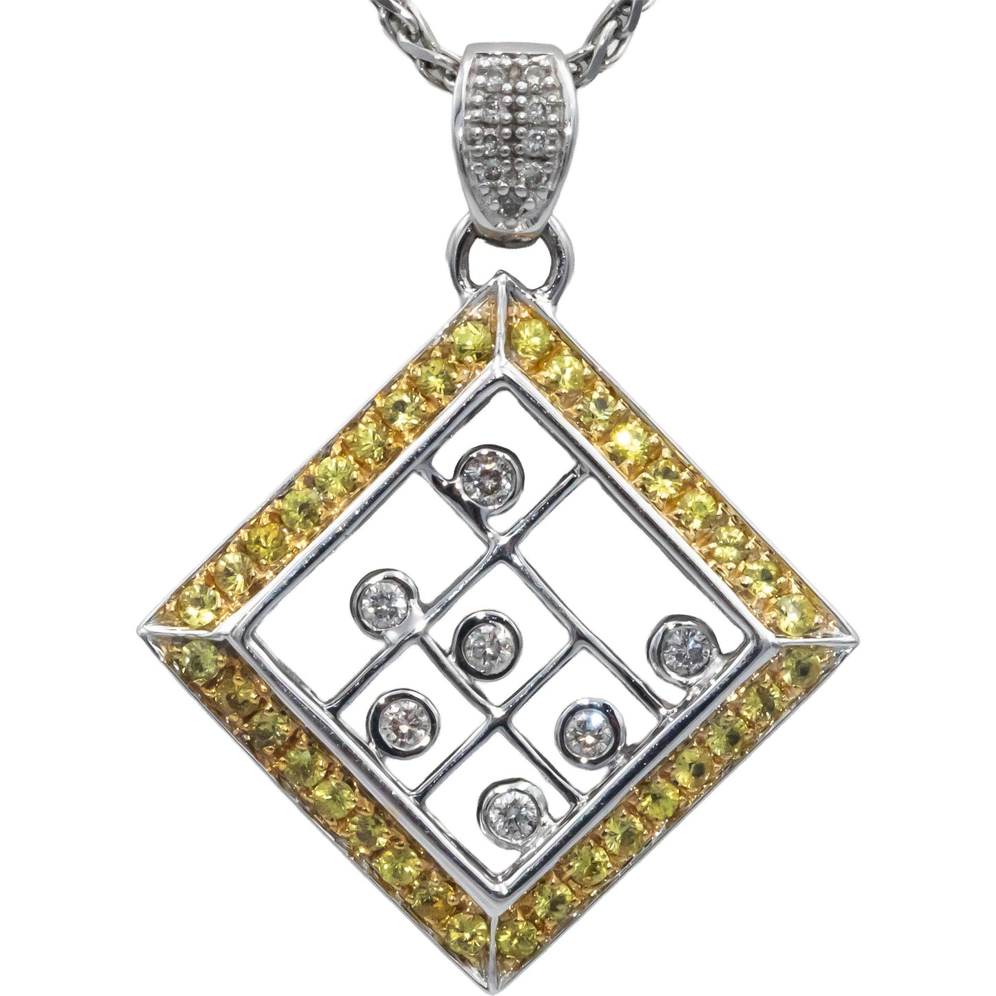 14k White and Yellow Gold Diamond and Yellow Sapphire Pendant Necklace 0.89CT