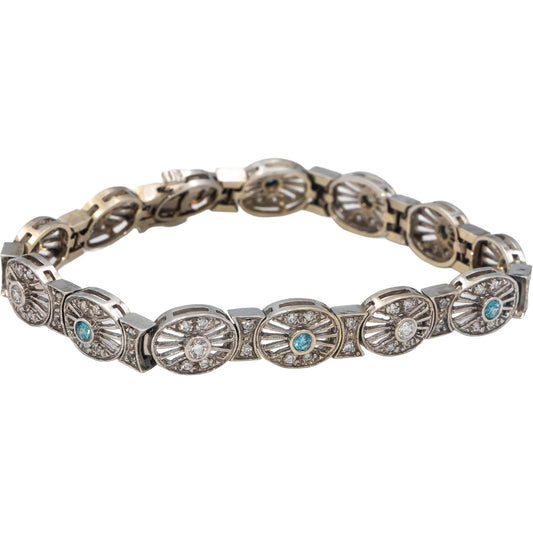 14k White Gold Round White and Blue Diamond Fancy Link Bracelet 1.50CT