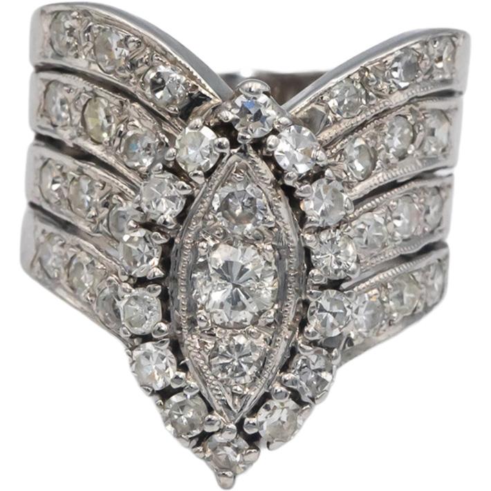 Antique Vintage 14k White Gold 1.0CT VS Round Cut Diamond Ring Size 5