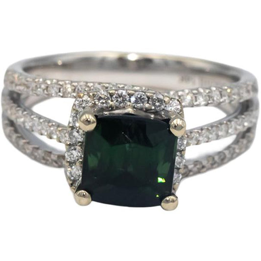 ASHI 14k White Gold 2.82CT VS Diamond and Green Tourmaline Ring Size 6.75