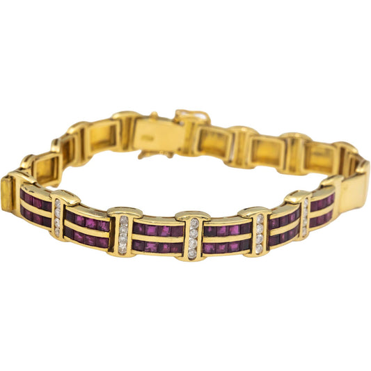 18k Yellow Gold Jewelry Diamond and Ruby Fancy Link Bracelet 2.90CT