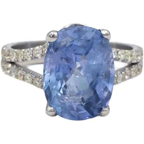18k White Gold VS Diamond and Blue Sapphire Ring 6.91CT Size 6