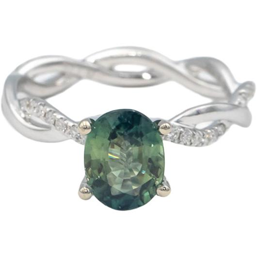 14k White Gold 1.83CT Diamond and Bi-Color Sapphire Ring Size 6