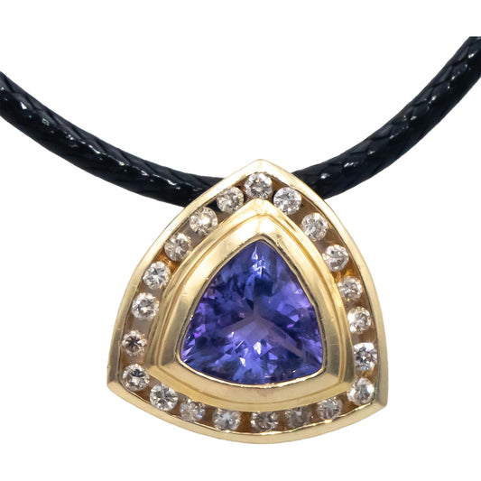 14k Yellow Gold Jewelry 1.80CT Diamond and Tanzanite Pendant Necklace
