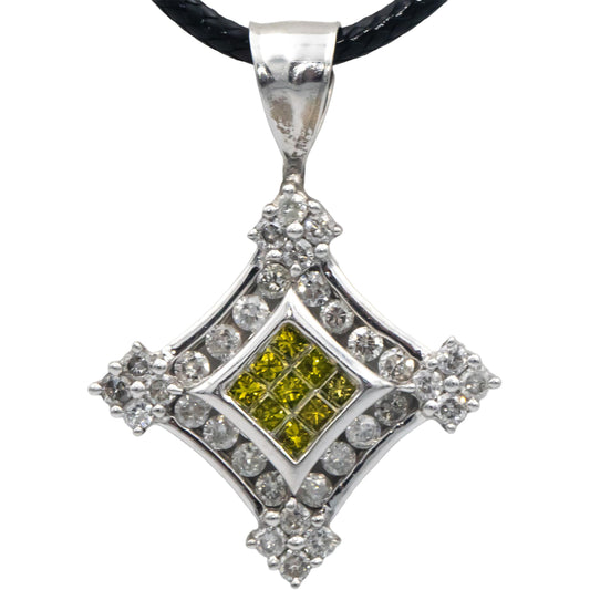 14k White Gold Jewelry 1.0CT White and Yellow Diamond Pendant Necklace