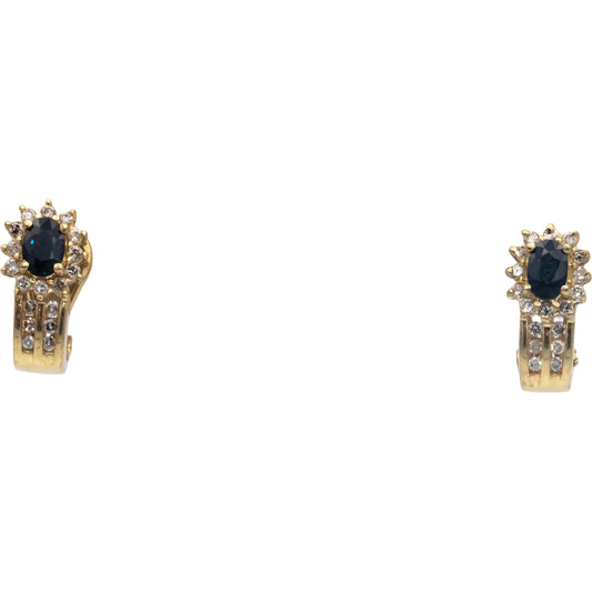 14k Yellow Gold Jewelry 1.0CT Diamond and Sapphire Curved Earrings