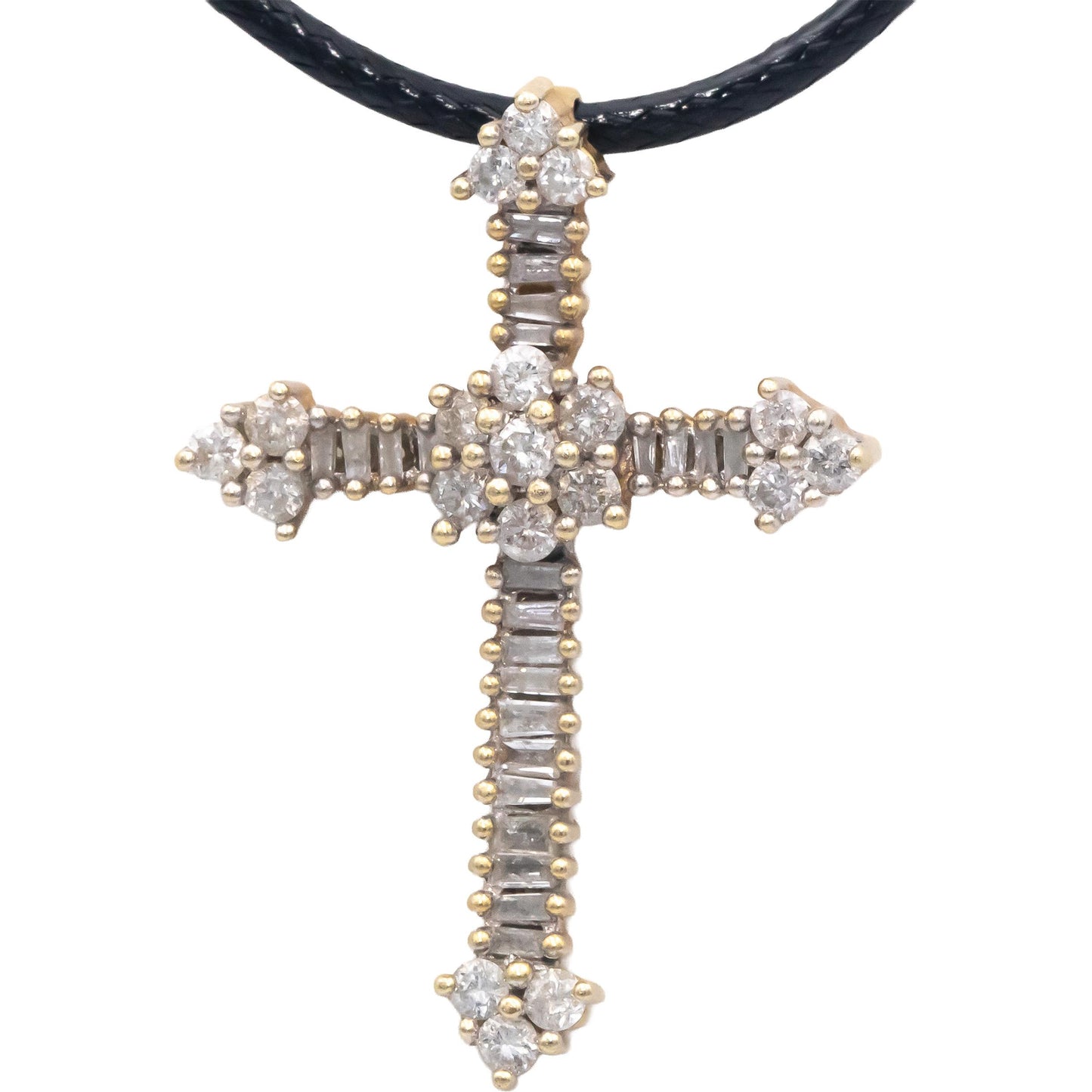14k Yellow Gold 1.0CT Round Cut Diamond Cross Crucifix Pendant Necklace