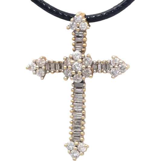 14k Yellow Gold 1.0CT Round Cut Diamond Cross Crucifix Pendant Necklace