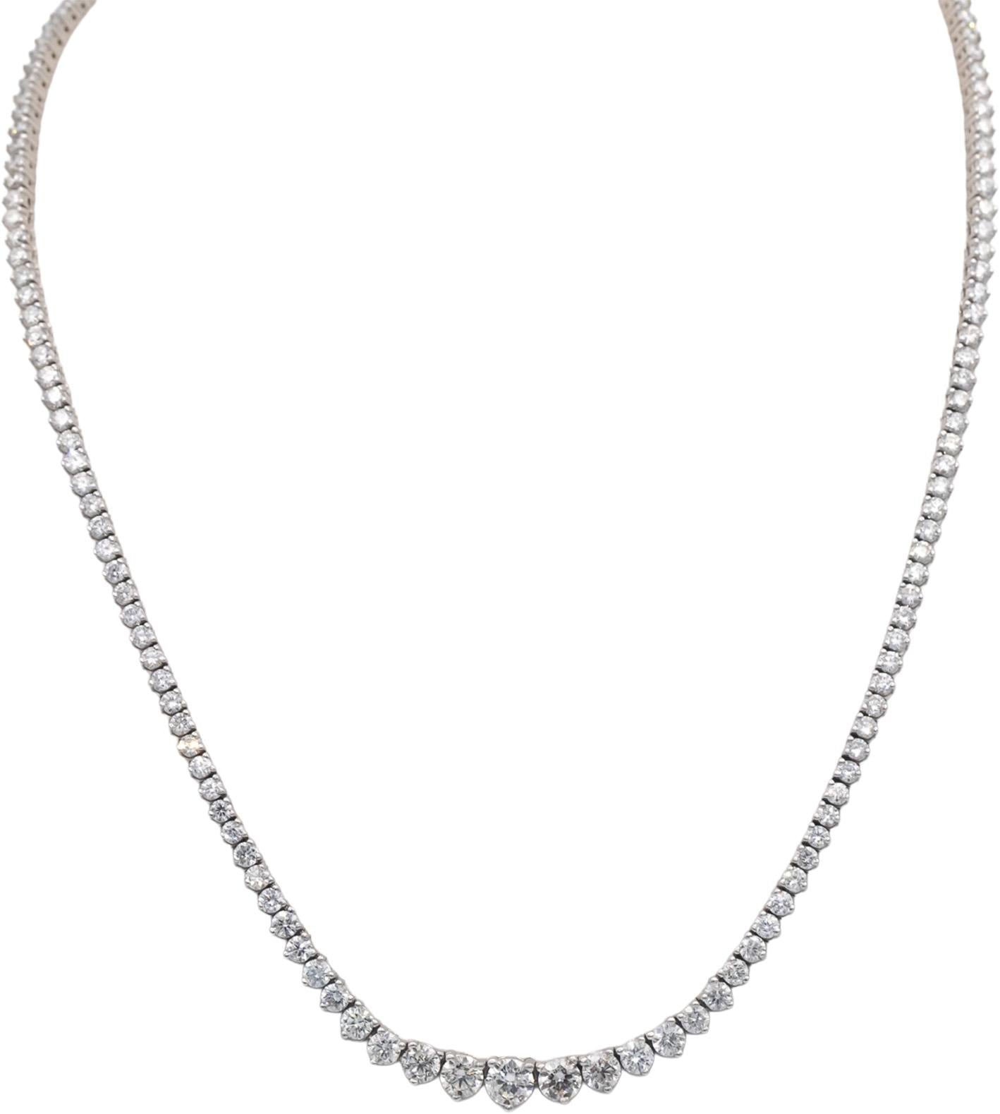14k White Gold Round Cut Diamond Graduated Riviera Necklace 11.85CT