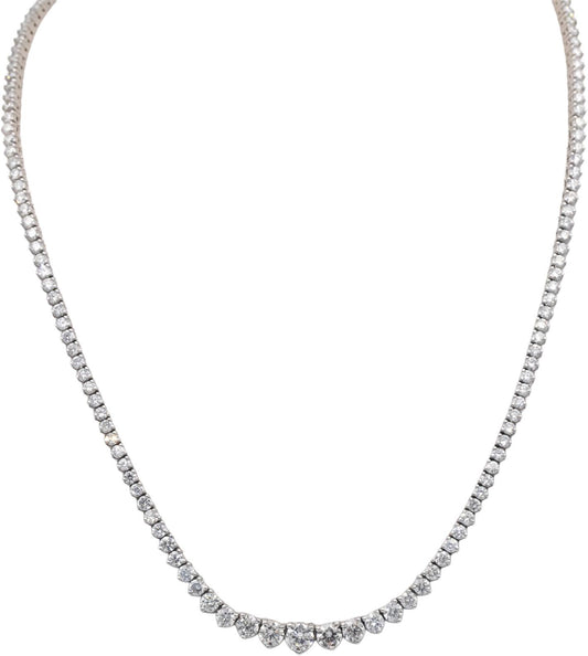 14k White Gold Round Cut Diamond Graduated Riviera Necklace 11.85CT