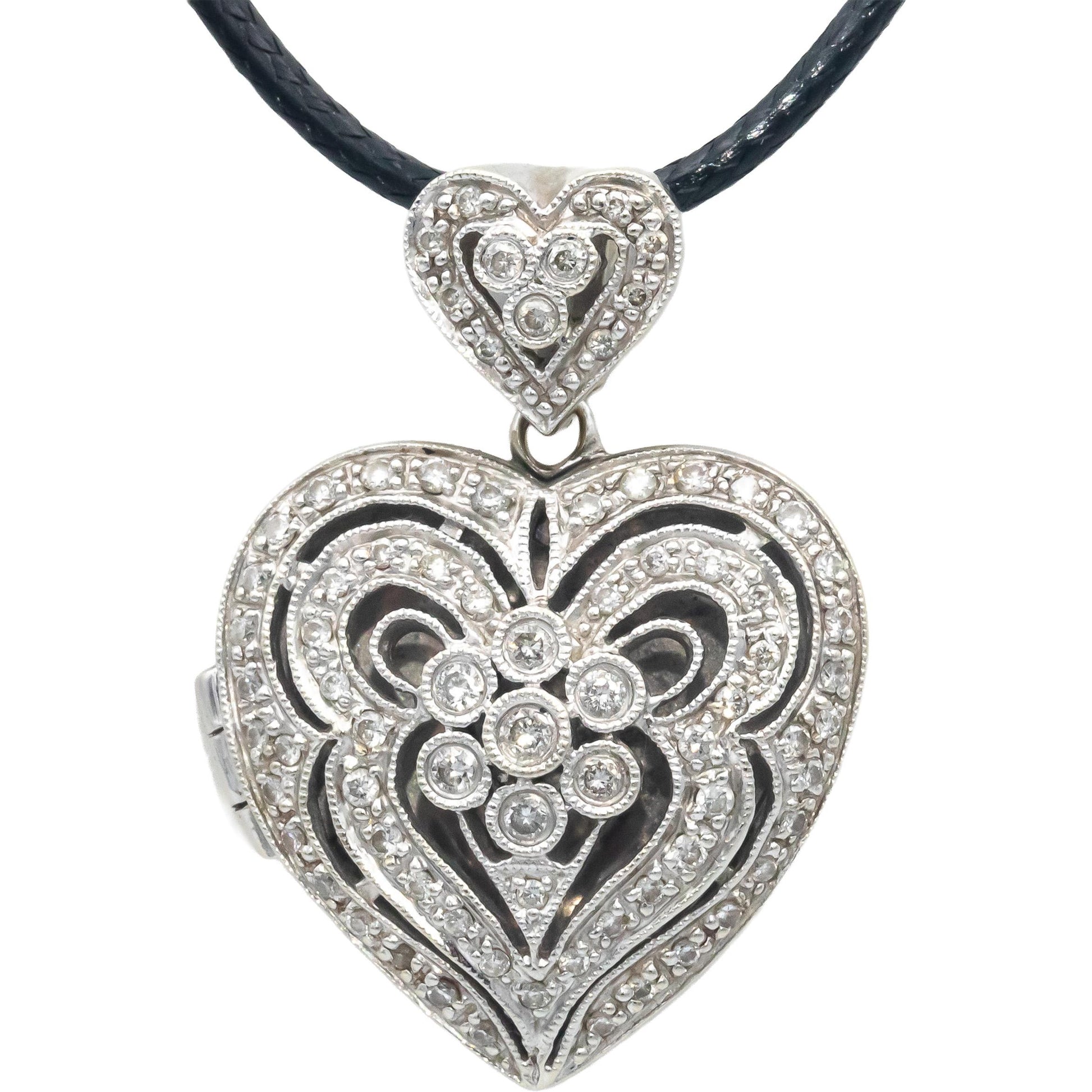 14k White Gold 0.50CT Round Cut Diamond Heart Locket Pendant Necklace