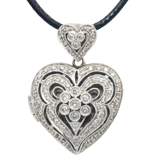 14k White Gold 0.50CT Round Cut Diamond Heart Locket Pendant Necklace