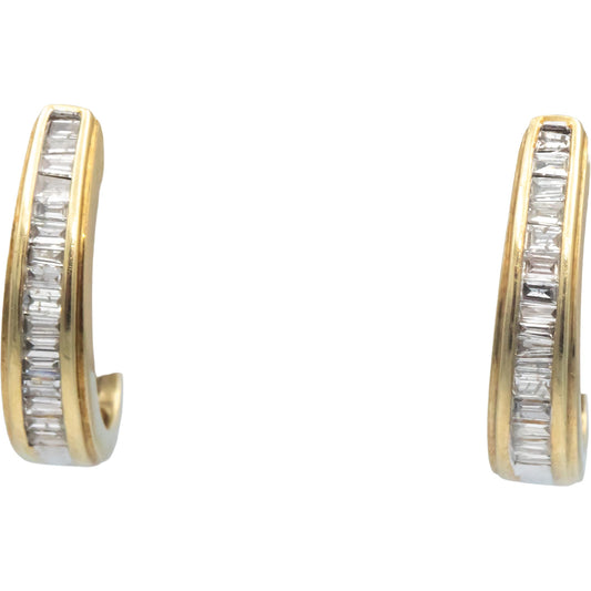10k Yellow Gold 0.49CT Baguette Cut Diamond Curved Huggie Hoop Earrings